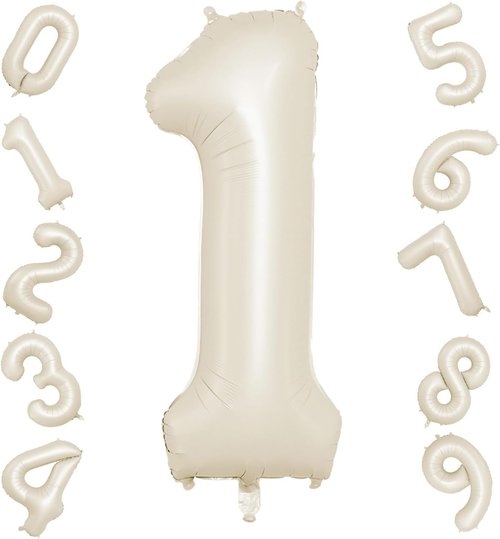 Beige 40-Inch Number 1 Balloon by [Brand Name] - Giant Cream Foil Balloon for 1st Birthday Party Decorations