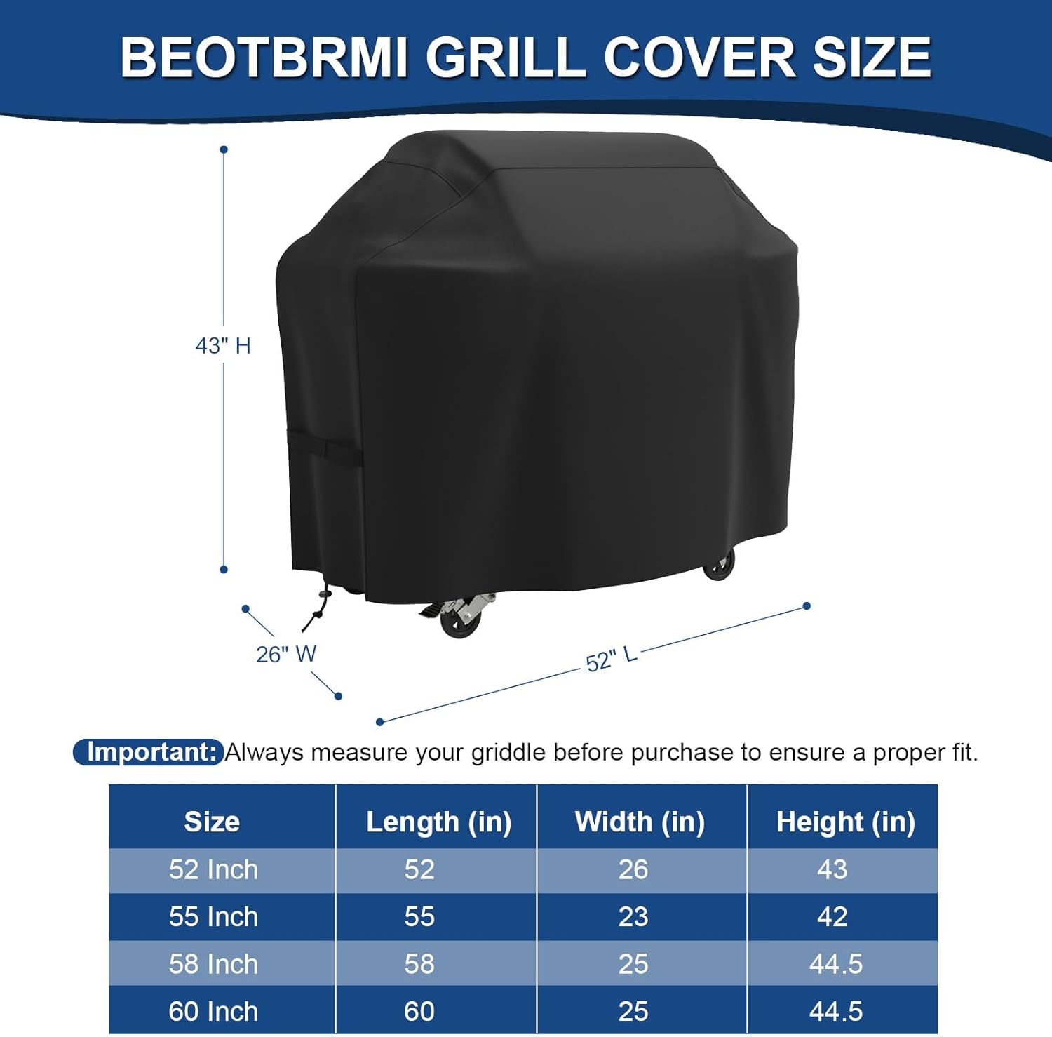 Weber Grill Cover - Waterproof Protection for 52-Inch BBQ Grills | Adjustable Straps & Durable Oxford Fabric
