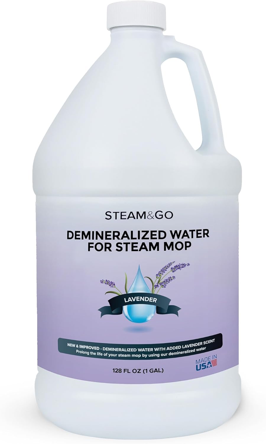 Steam & Go Demineralized Water | PVC-Free Multi-Surface Cleaner for All Steam Mops - Lavender Scent, 128 Fl Oz
