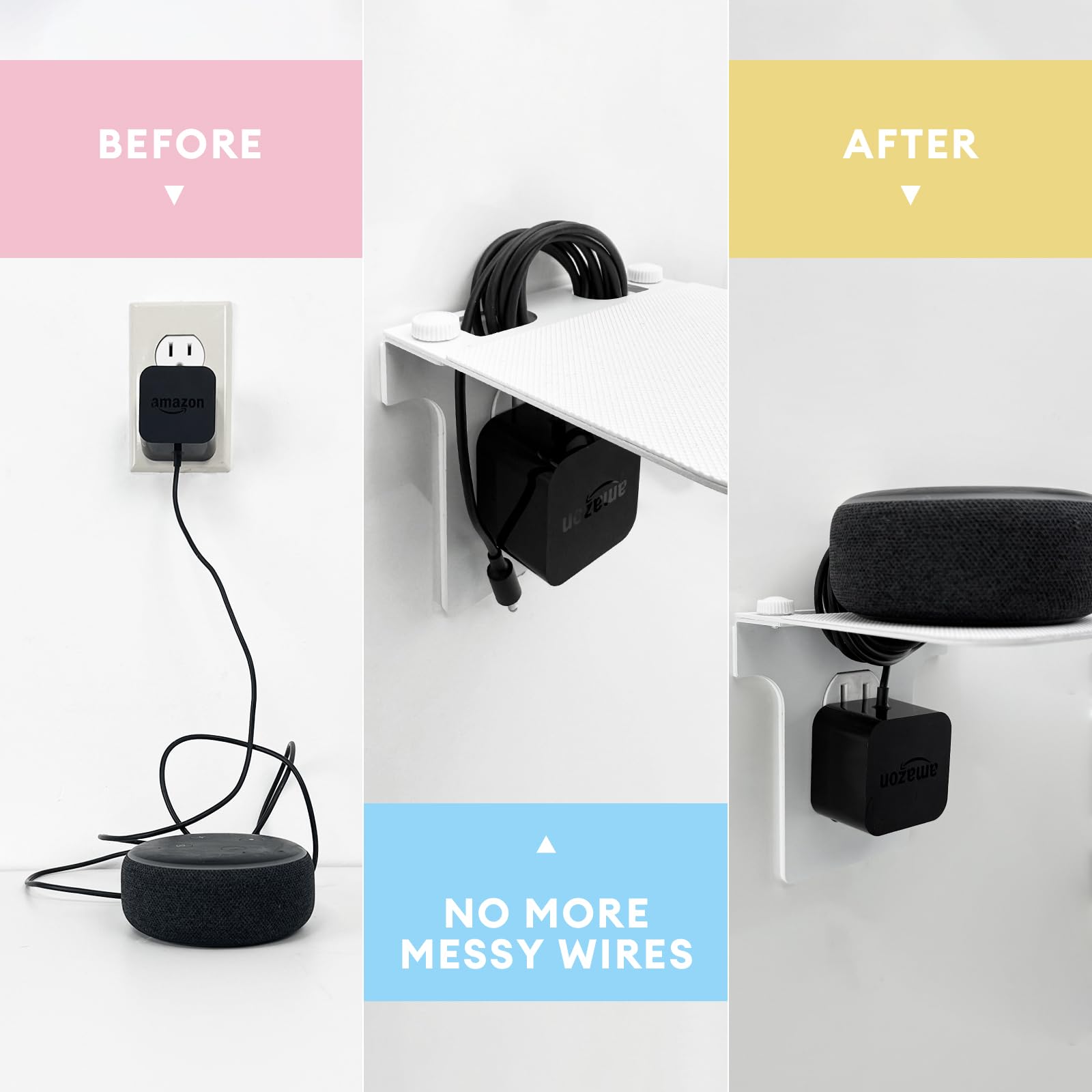Metal Outlet Shelf Wall Holder for Duplex (Round) Outlets - Bathroom & Kitchen Organizer with Cord Storage, Quick Install for Smart Home Toothbrush Holder Holds Smart Speaker Cell Phone