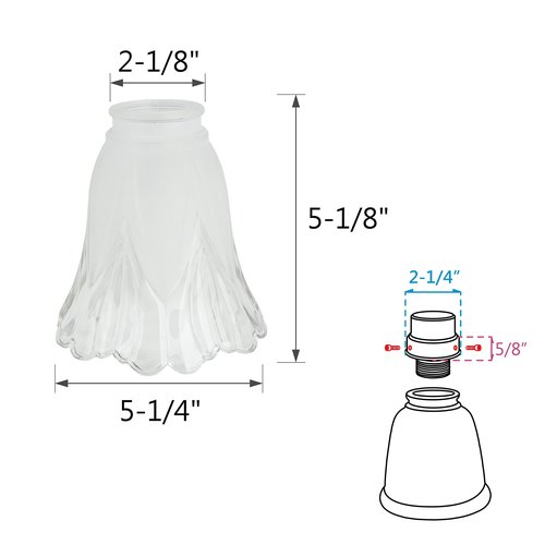 Aspen Creative 23160-4 Transitional Clear & Sandblasted Ceiling Fan Replacement Glass Shade, 2-1/8" Fitter, 5-1/4" Diameter x 5-1/8" Height, 4 Pack