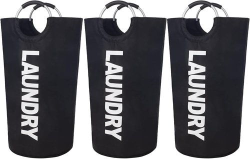 3 Pack Waterproof Laundry Basket | 90L Dirty Clothes Hamper with Foam Handles - Black