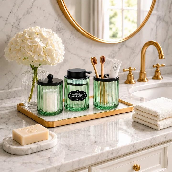 Amolliar Green Glass Toothbrush Holder with Divider - 8oz