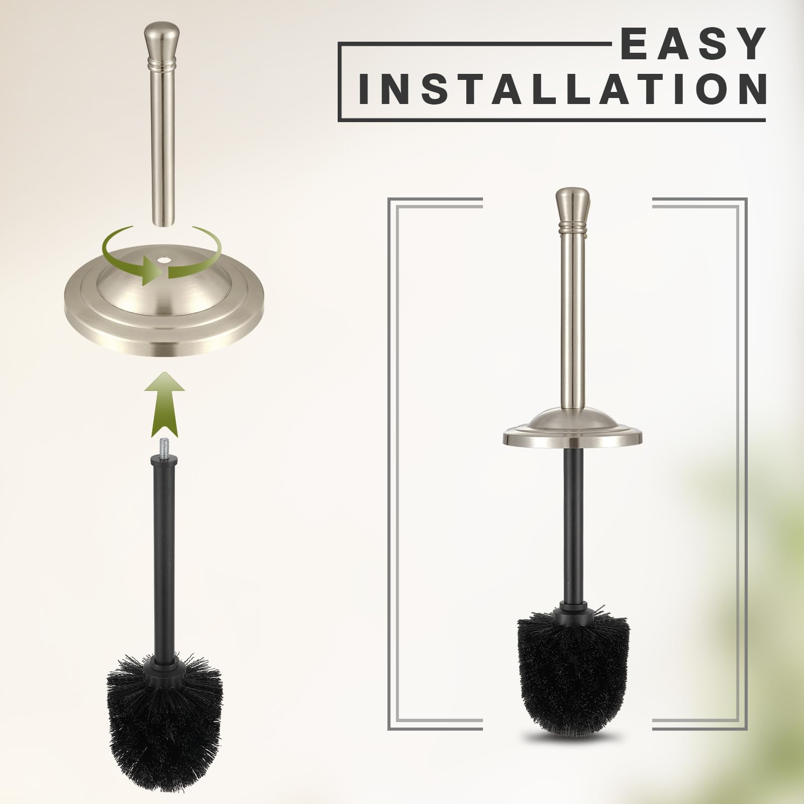 Brushed Nickel Toilet Brush and Holder Set,304 Stainless Steel Toilet Bowl Brush and Holder for Bathroom,Silver Heavy Duty Toilet Brush,Durable Scrubbing Bristles,Splash Resistant,Long Handle