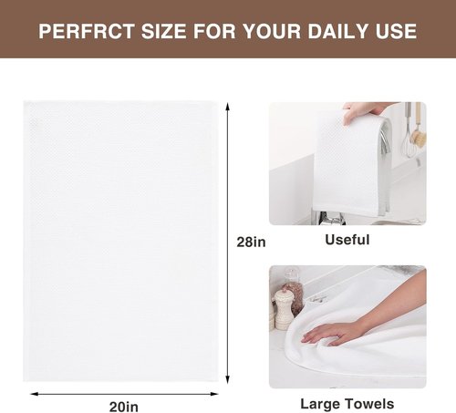 Homaxy Kitchen Dish Towels - 100% Cotton Oversized Waffle Weave, Ultra Soft & Absorbent, 20x28 Inches, 8-Pack, White