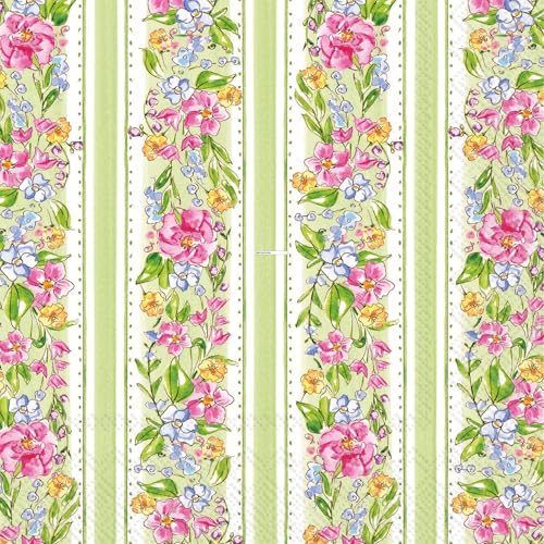 IHR Rosanne Beck Floral Garden Stripe 3-Ply Paper Lunch Napkins 20-Count