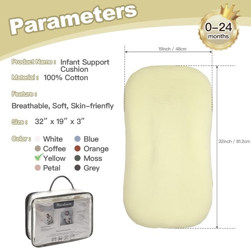 Kelly Infant Support Cushion - Portable Baby Tummy Time Mat for Newborns 0-24 Months, Soft Cotton Cover Included