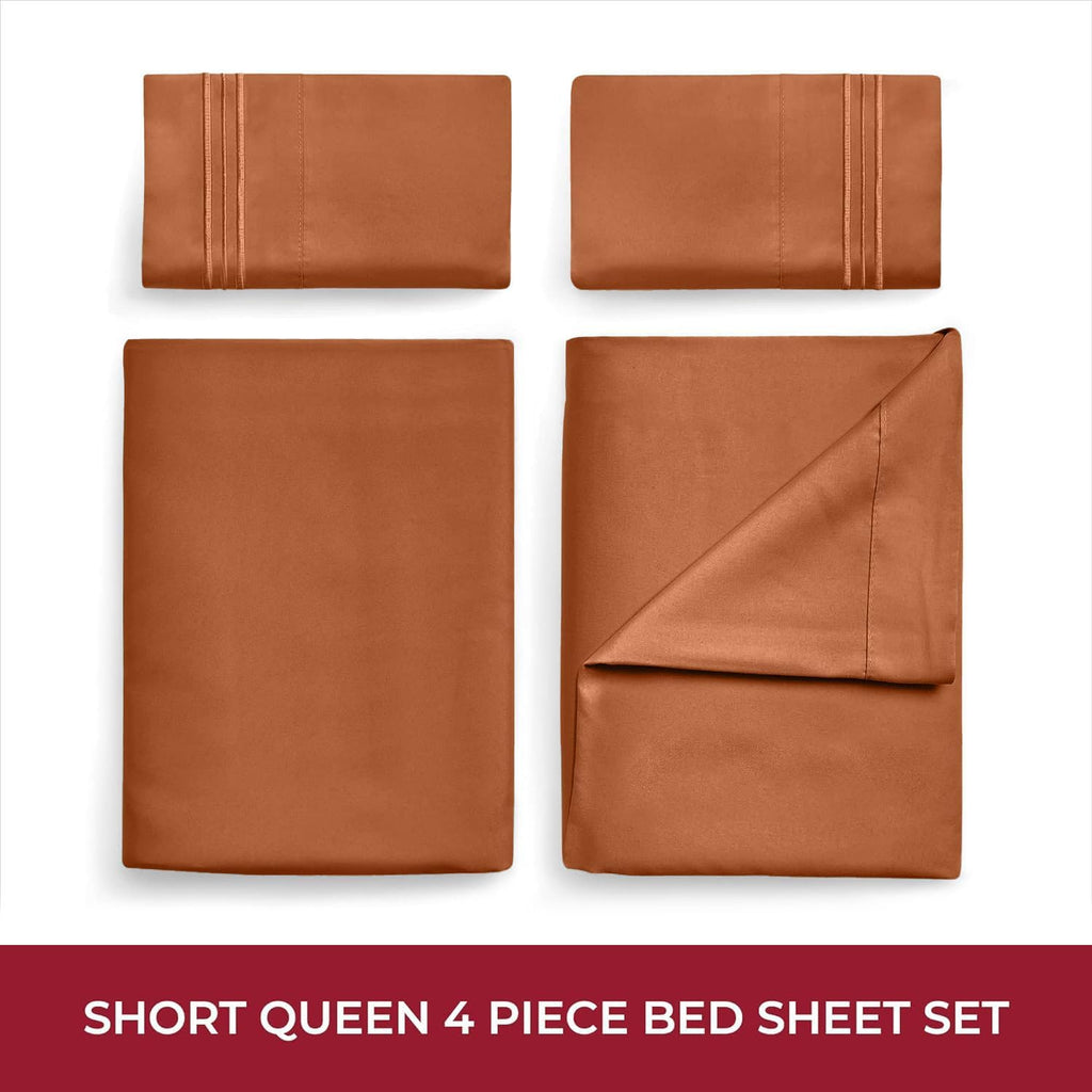 Mellanni RV Short Queen Sheets - Luxury Cooling Bedding Set - Extra Soft, Deep Pocket up to 10" | Terracotta