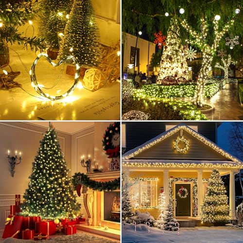 200 LED Battery Operated Christmas String Lights 8 Modes Warm White - Green Wire - 2 Pack