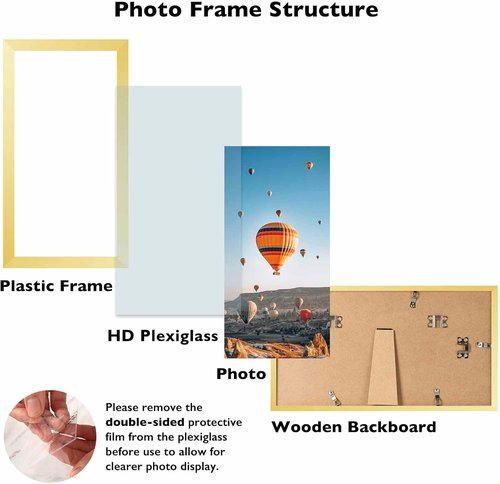 JCJMY Gold 6x12 Picture Frame - Wall Hanging & Mounting, Shatter Resistant Plexiglass