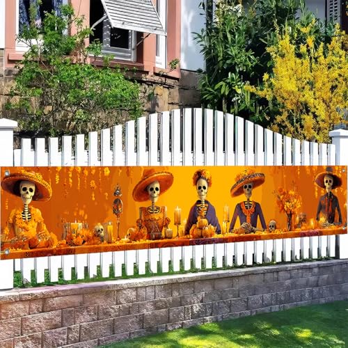 BlissYard Day of the Dead Banner | 118x20 Inch Sugar Skull Decor