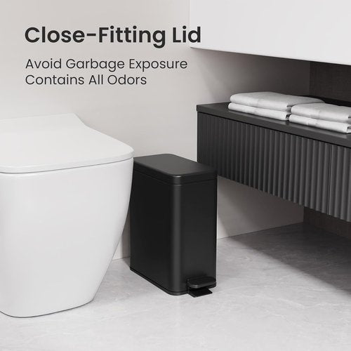 Cesun Bathroom Trash Can - 2.6 Gallon Black Waste Basket with Soft Close Lid & Step Pedal