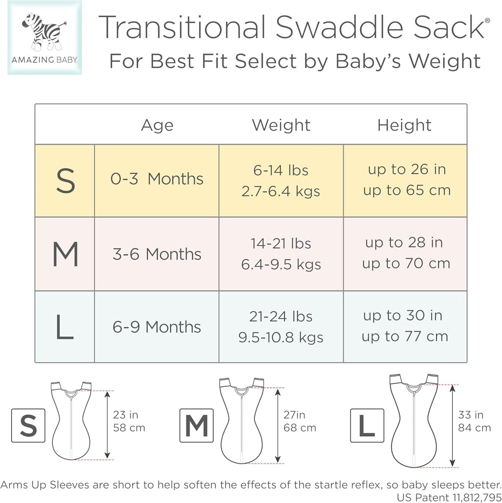 Skiennix Baby Swaddle Sack - Transitional Design with Arms Up Sleeves & Mitten Cuffs | Small, 0-3 Months, On Safari