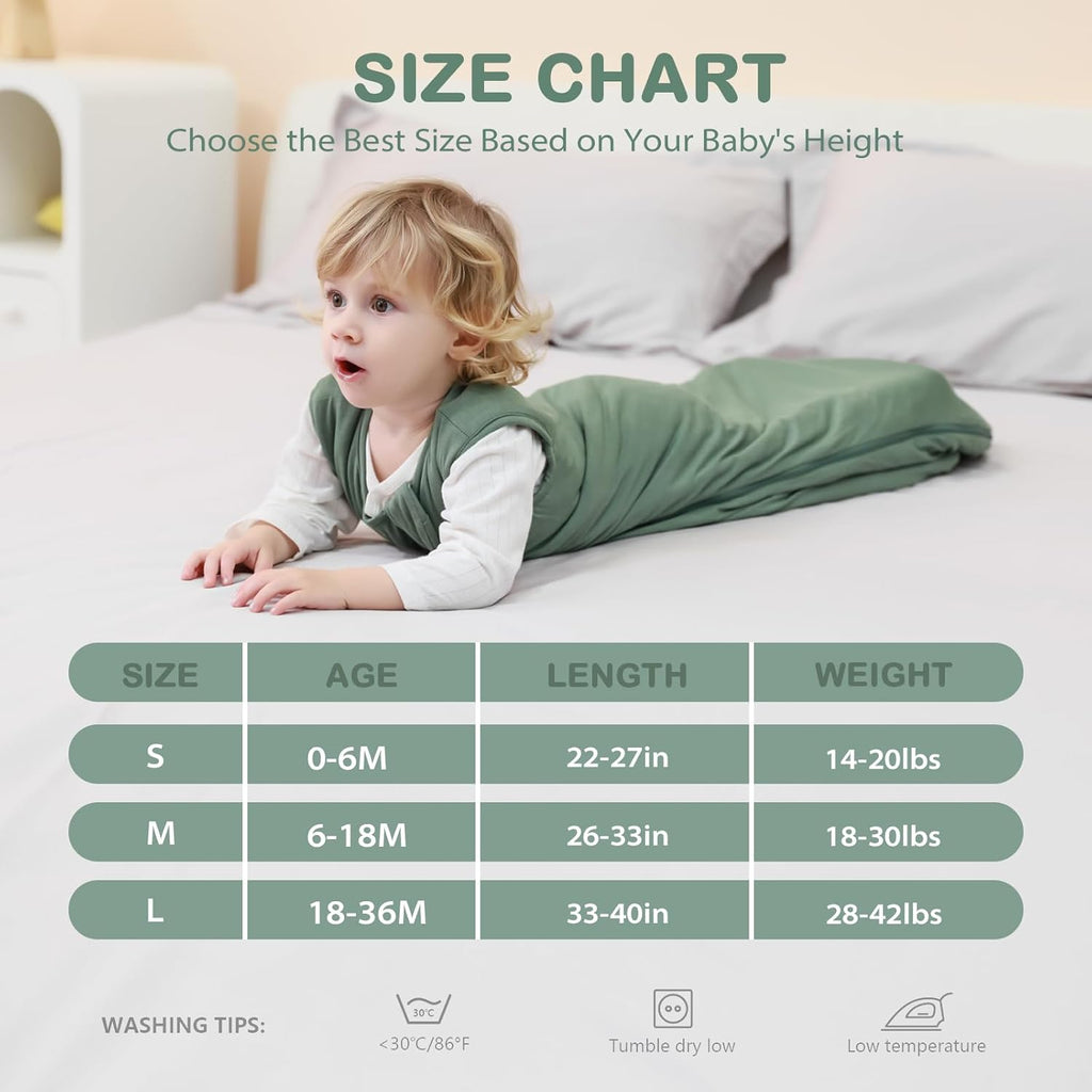 Mosebears Baby Sleep Sack - Supersoft 1.0 TOG Bamboo Wearable Blanket | Dark Green, 6-18 Months
