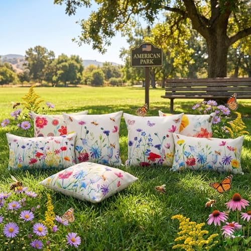 Spring Floral Lumbar Pillow Covers 12x20 - Set of 2 for Outdoor Decor