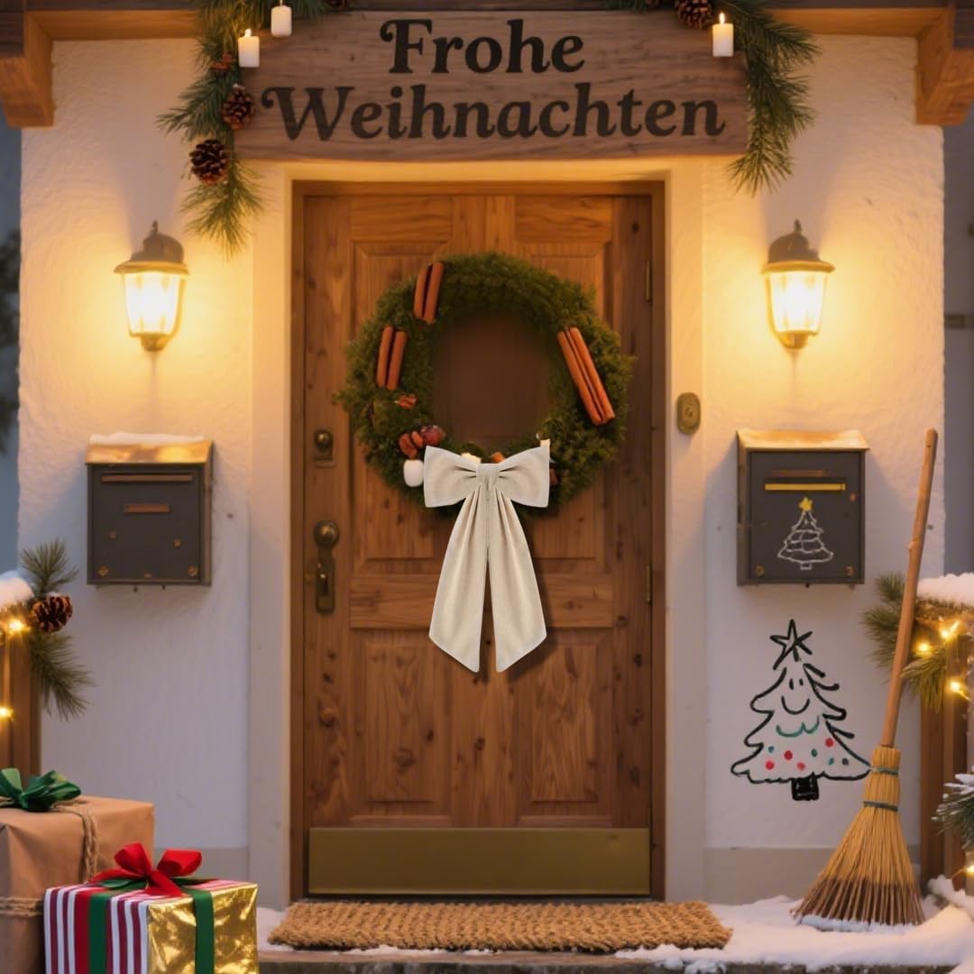 Skiennix 2-Pack Wreath Sash - Boxwood Garland Decor with Burlap Ribbon for Indoor/Outdoor Use