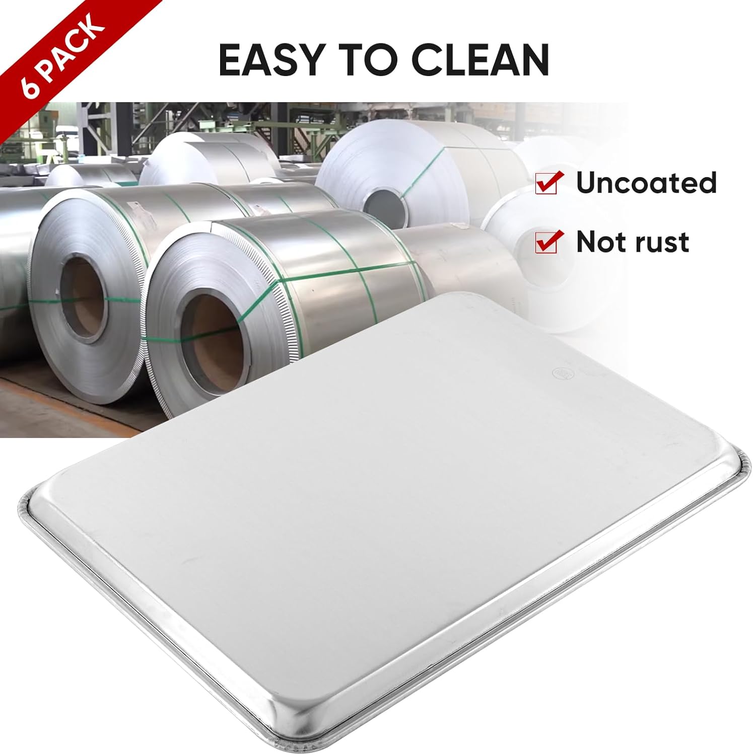 TENUP Aluminum Half Sheet Pan - Heavy Duty 18" x 13" Baking Tray with Reinforced Rim, Warp-Resistant & Rust-Free