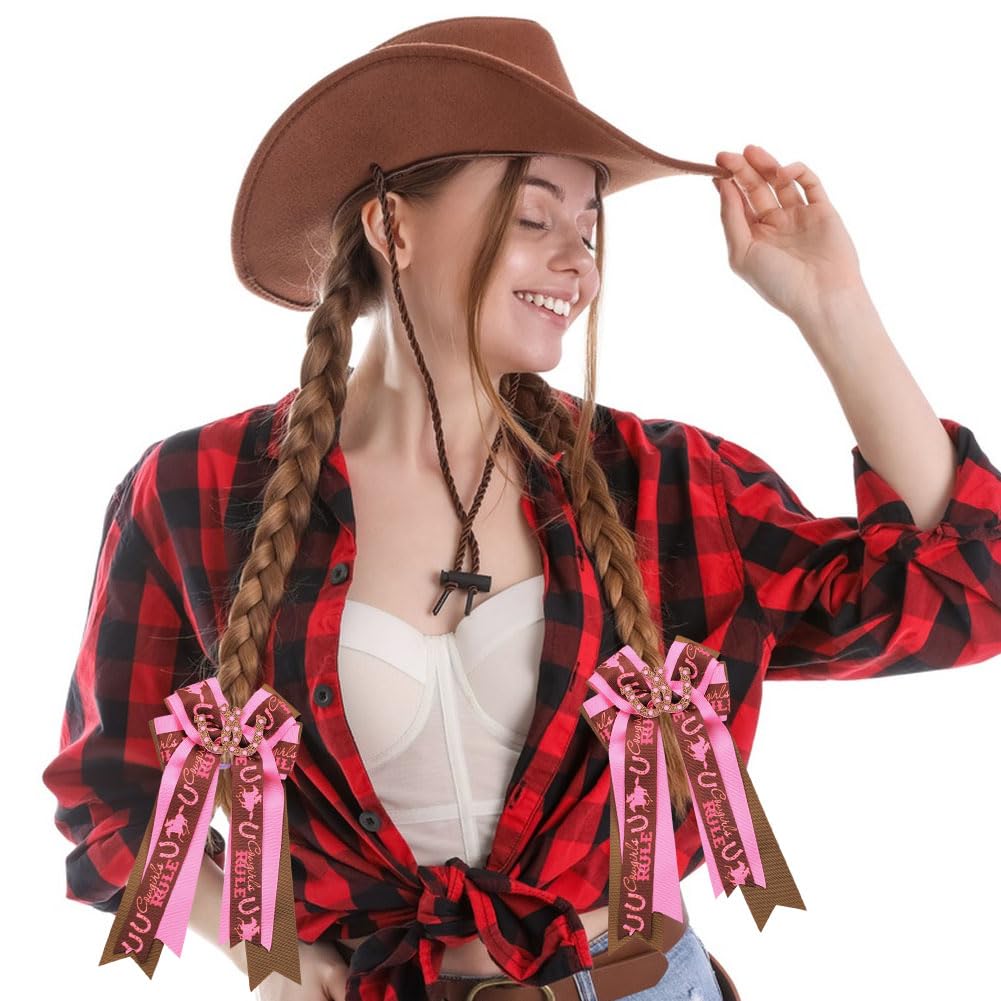 Umibow Western Cowgirl Hair Bows Clips - Cowboy Hat & Boot Bowknot Barrettes | Horseshoes Print
