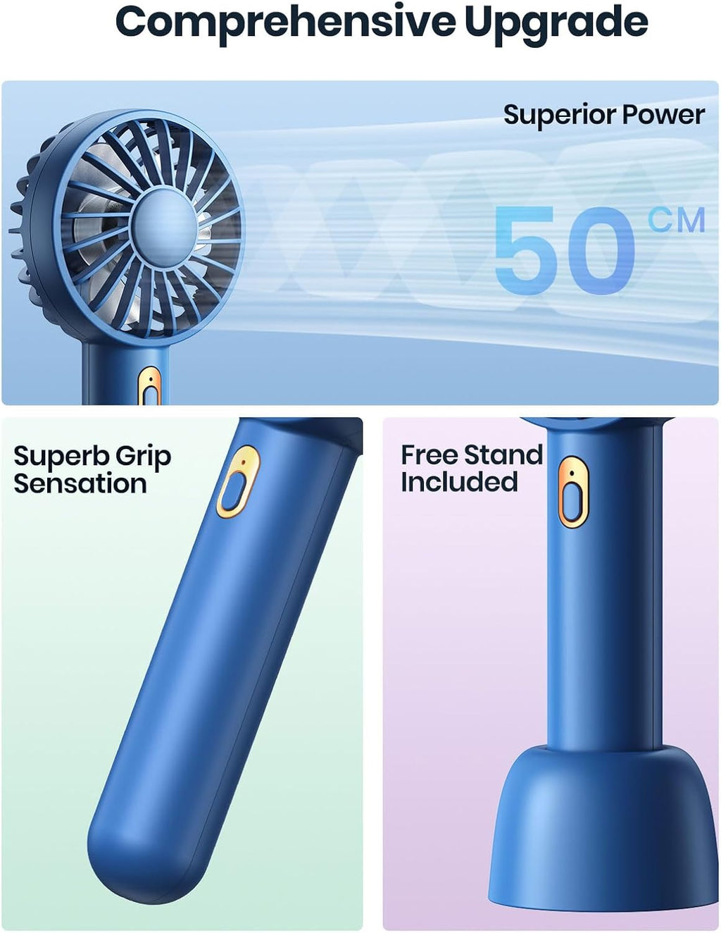 Warmco Mini Portable Fan - 3-Speed Rechargeable Handheld & Desk Fan Set, Compact Cooling for Travel | Blue & Pink