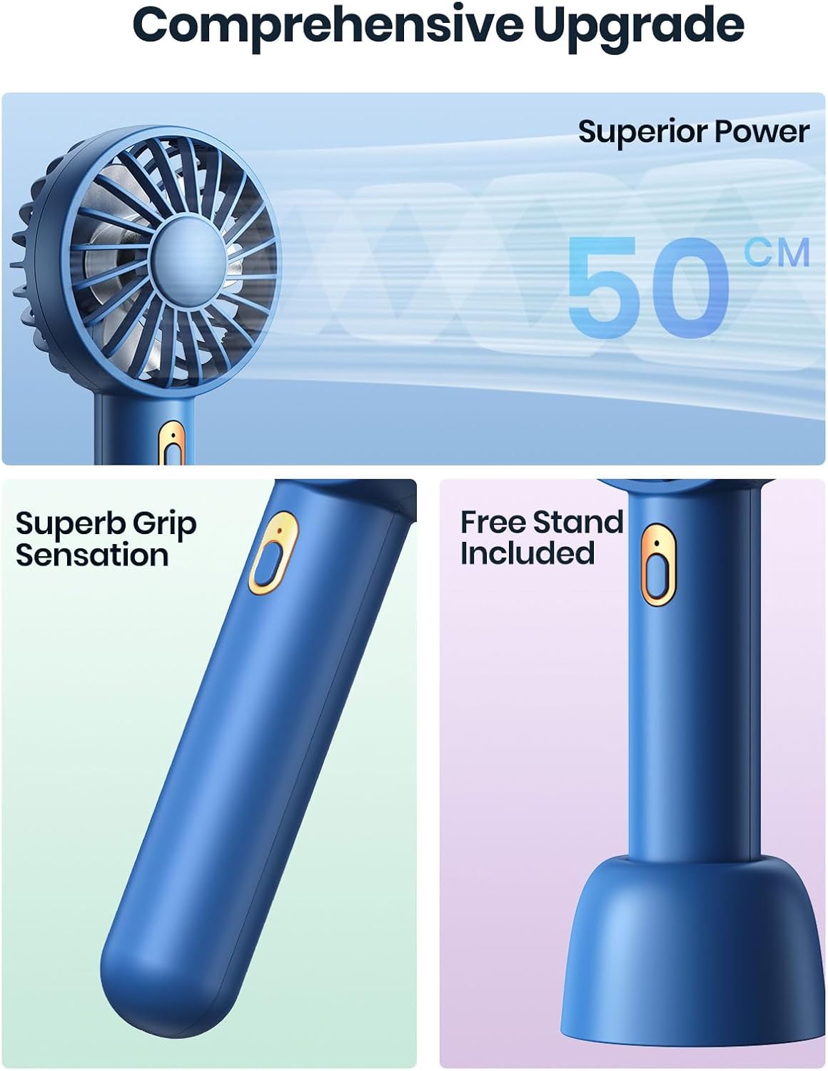 Warmco Mini Portable Fan - 3-Speed Rechargeable Handheld & Desk Fan Set, Compact Cooling for Travel | Blue & Pink