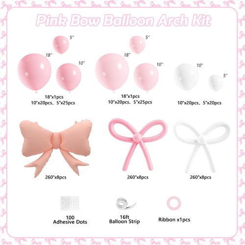 Coquette Birthday Decorations, 149 Pcs Pink and White Bow Balloon Garland Arch Kit for Wedding Bridal Baby Shower Bachelorette Party Decorations