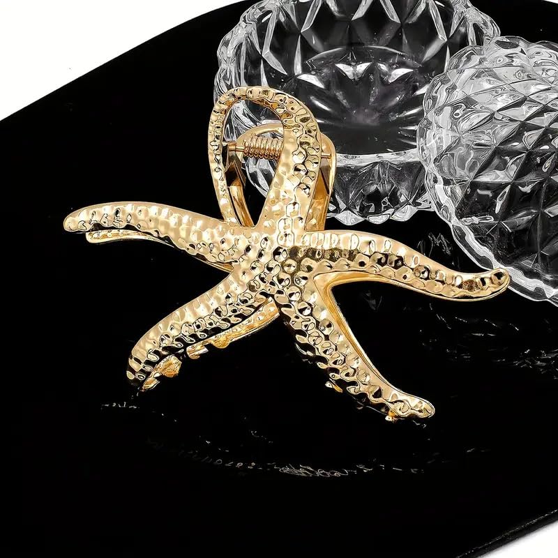 Gold Starfish & Shell Metal Hair Claw Clips 3-Pack
