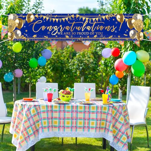 Avezano Blue and Gold Graduation Banner 2026 - 98x20 Inch