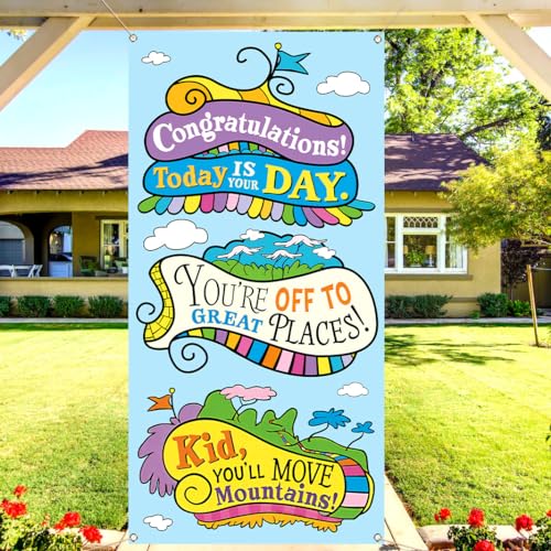 Oh The Places You'll Go Graduation Door Cover - Travel Party Decor, 3x6ft