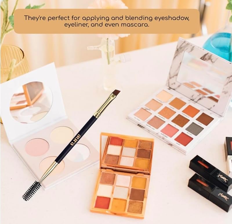 Aura Duo Eyebrow Brush and Spoolie, Dual-Ended Brow and Lash Grooming Tool