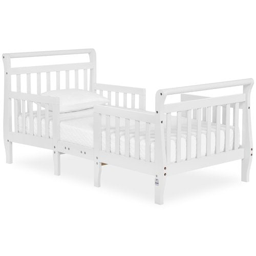 Dream On Me Emma 3-in-1 Convertible Wooden Toddler Bed in White, Baby Safety Alliance Certified, Low-to-Floor Design, Solid Pinewood with Safety Rails
