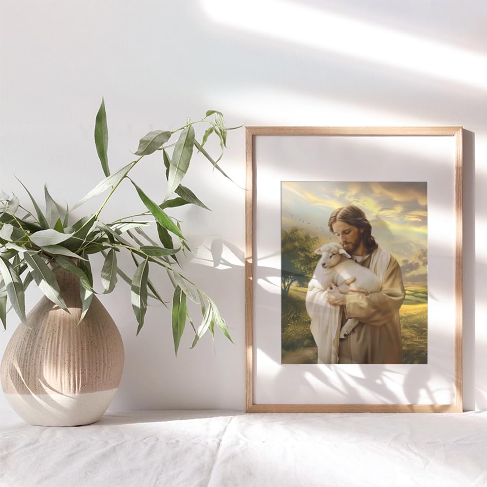 Skiennix Religious Wall Decor | Lamb of God Jesus Artwork - Farmhouse Style Christian Art for Home
