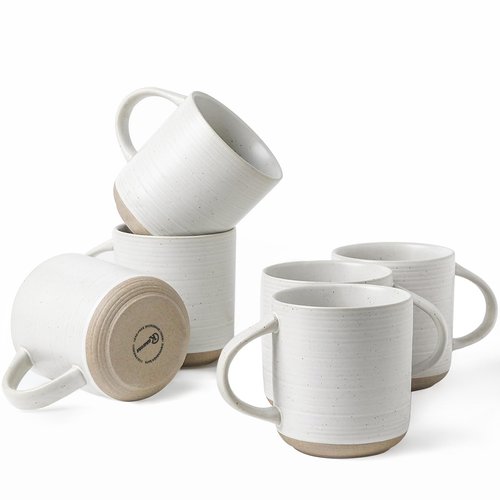 Kanwone Coffee Mugs 16oz, Stoneware Mugs Set, Ceramic Coffee Cups with Handle for Latte, Hot Tea, Cappuccino, Cocoa, Housewarming Wedding Gift, Microwave and Dishwasher Safe, Set of 6, Neutral White