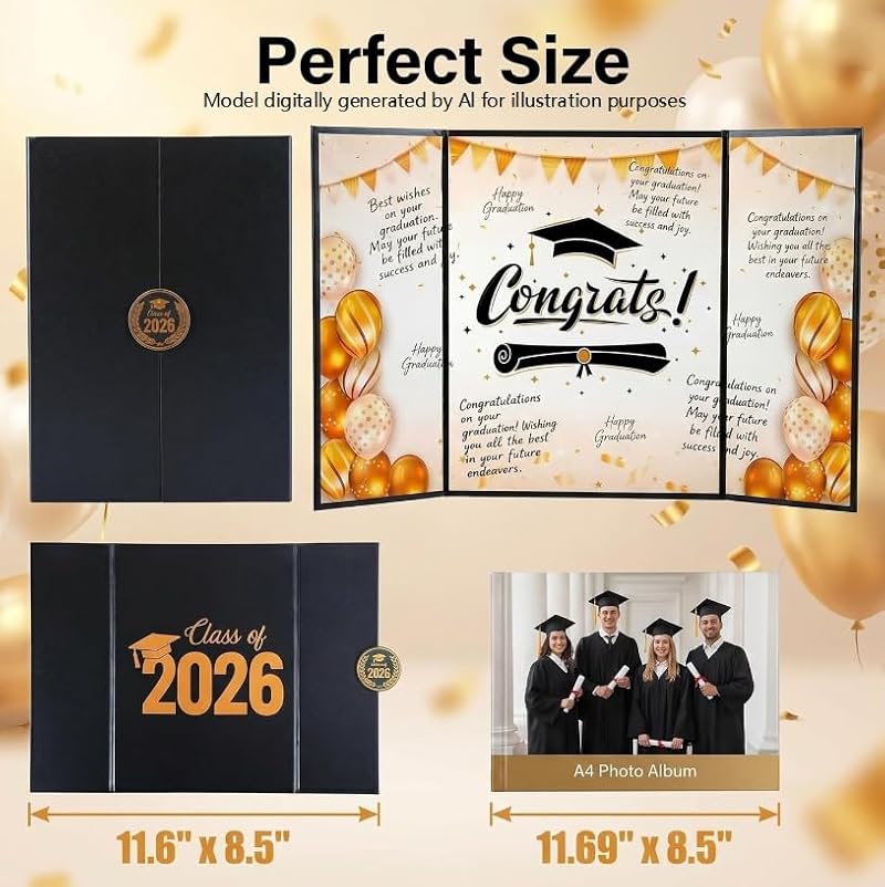 Elegant Graduation Guest Book 2026 - Black & Gold Party Decor