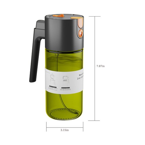 2026 Upgrade 2 in 1 Oil Sprayer for Cooking, 17oz Olive Oil Dispenser Bottle for Kitchen Gadgets with Stickers, Large Advanced Food Grade Light-Blocking Glass Spray Bottle for Salad, Air Fryer, BBQ