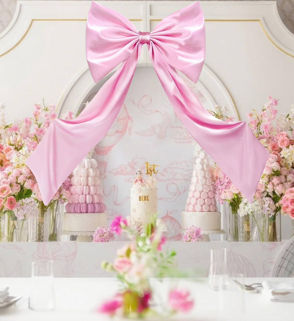 JUICYRAUL 23x35 Inch Large Pink Satin Bow,Giant Ribbon Tie for Coquette Room, Xmas Tree, Birthday, Graduation, Wedding Proposal & Baby Shower Decor