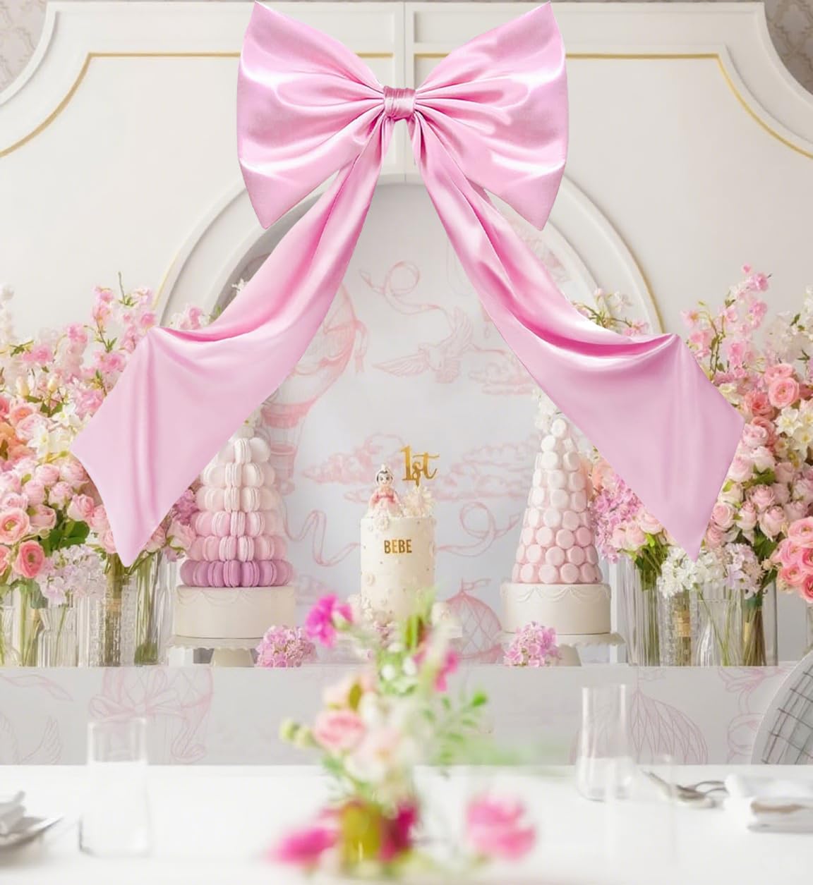 JUICYRAUL 23x35 Inch Large Pink Satin Bow,Giant Ribbon Tie for Coquette Room, Xmas Tree, Birthday, Graduation, Wedding Proposal & Baby Shower Decor
