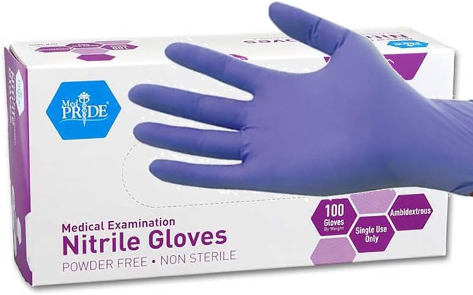 MedPride Powder-Free Nitrile Exam Gloves - Iris Blue, Medium Size, Box of 100