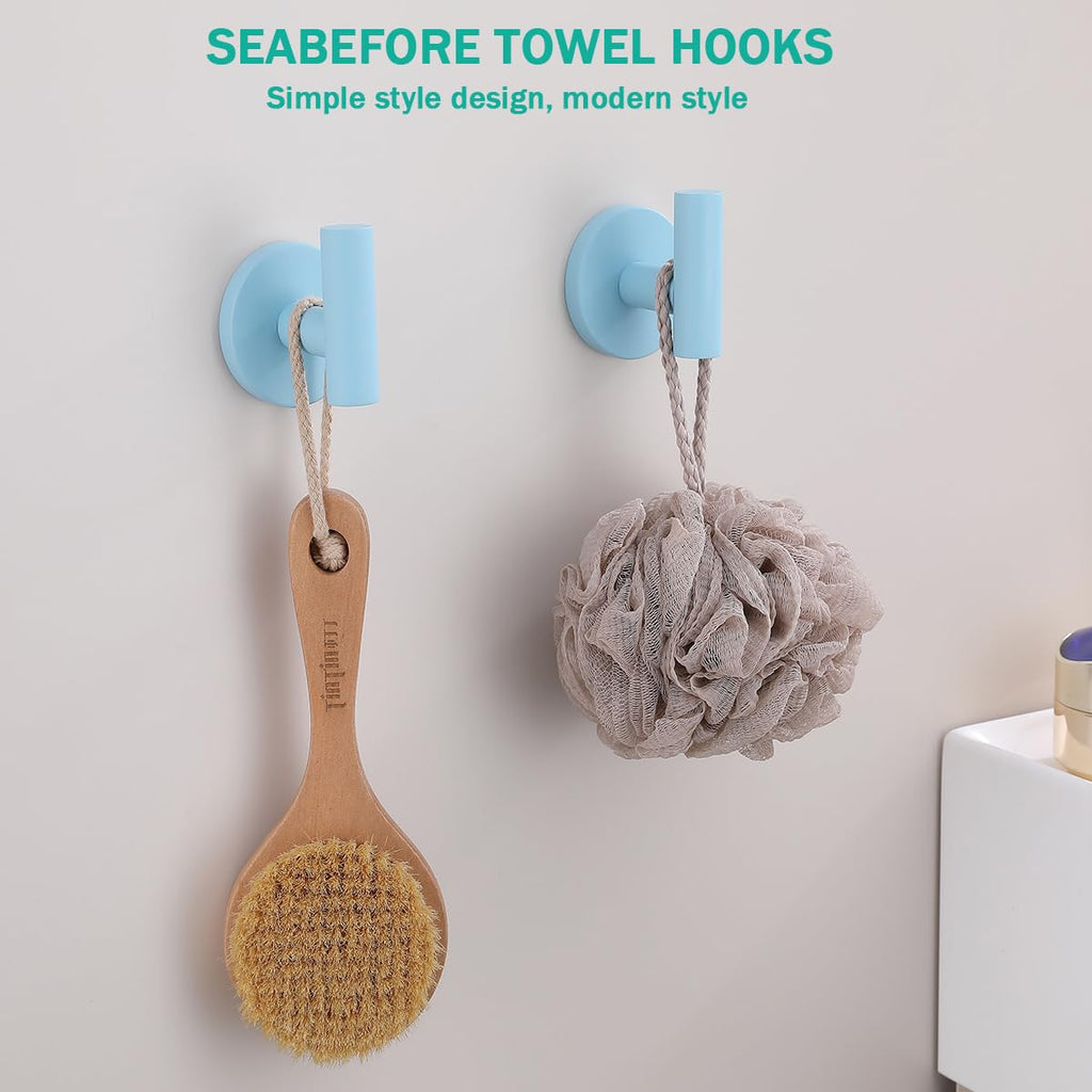 SEABEFORE Towel Hooks for Bathrooms,Clear Sky Blue Wall Mount Hooks SUS 304 Stainless Steel Coat Hook Robe Hook Towel Hook 2 Count for Kitchen,Bedroom (Drilling),SE96006-8CKB