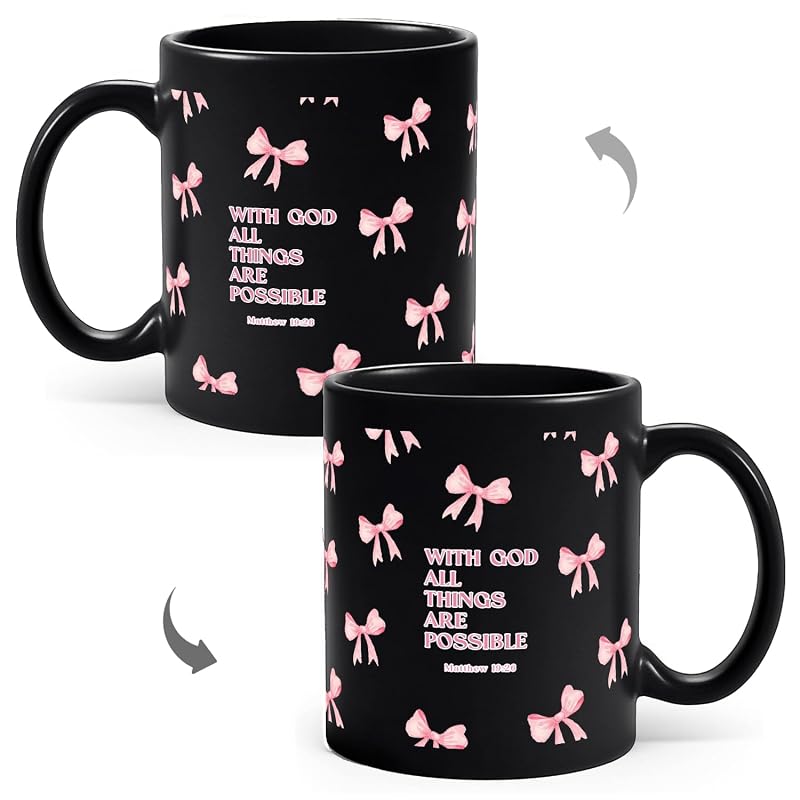 With God All Things Are Possible Christian Coffee Mug - 12oz Ceramic Mug, Black & Pink Variation