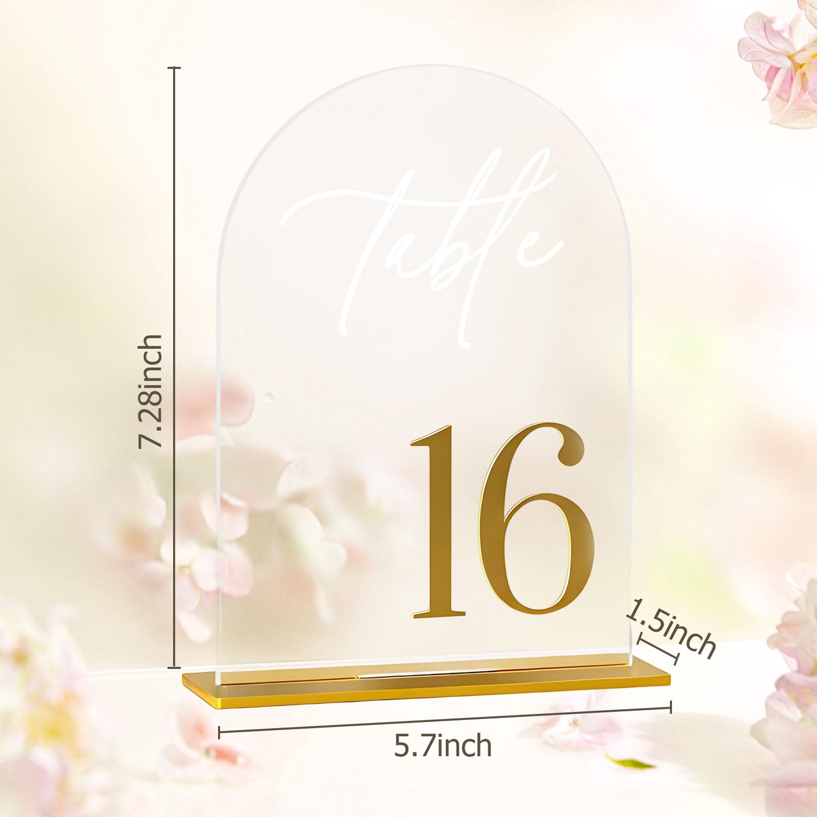 Arch Wedding Table Numbers 1-20 with Stands,5 x 8 Inch Transparent Acrylic Reception Table Signs Golden Letters,Perfect for Wedding Receptions, Parties, Anniversaries, and Events (1-20 golden)