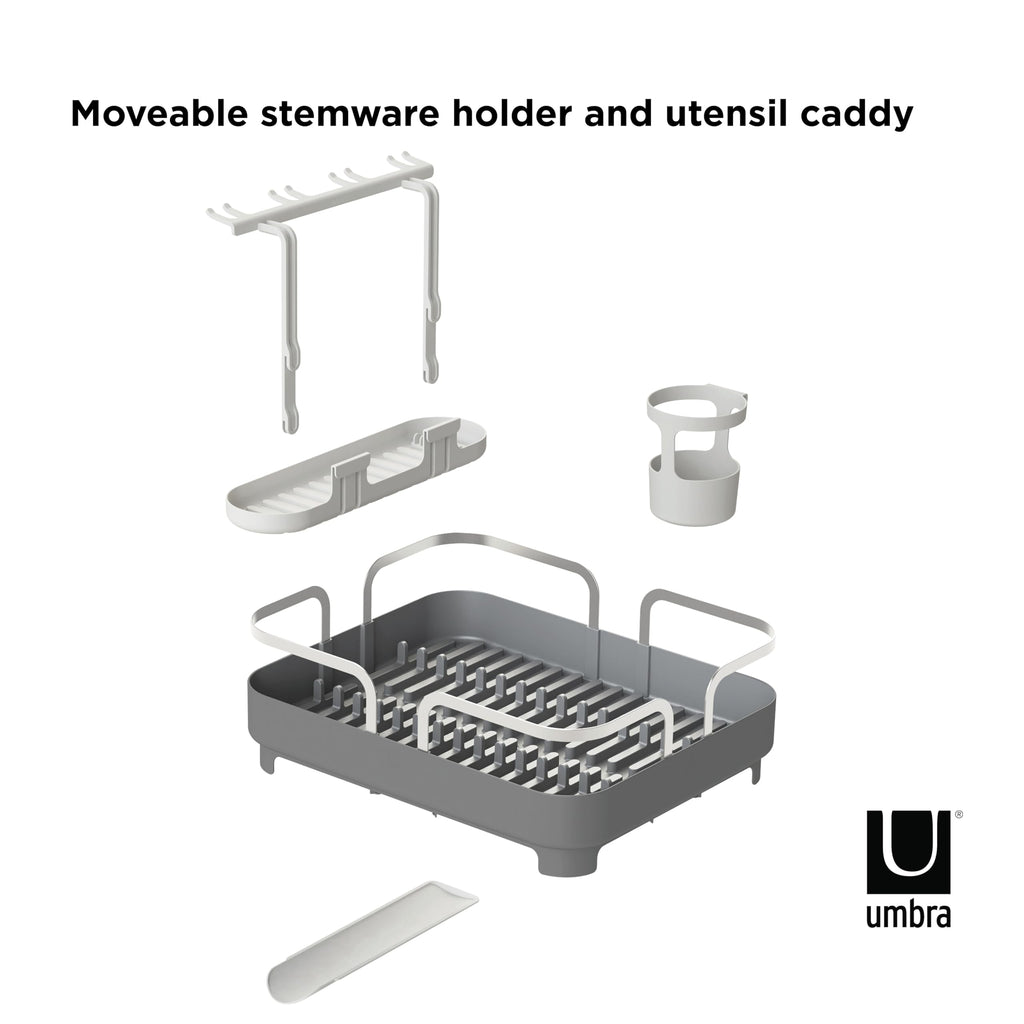 Umbra Holster Dish Rack– Molded Plastic Dish Drying Rack with Drainage Spout, Charcoal