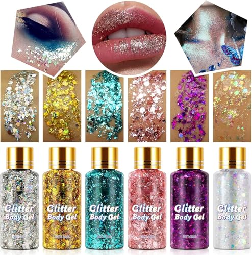 XIAMOFUZHOU Body Glitter Gel - 6 Colors Chunky Face, Hair & Body Shimmer