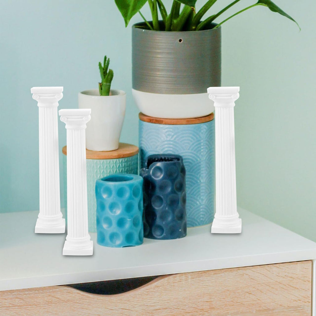 Totority Miniature White Plastic Roman Columns - 6Pcs 6.7 Inch Tall Architectural Decor for Home & Parties