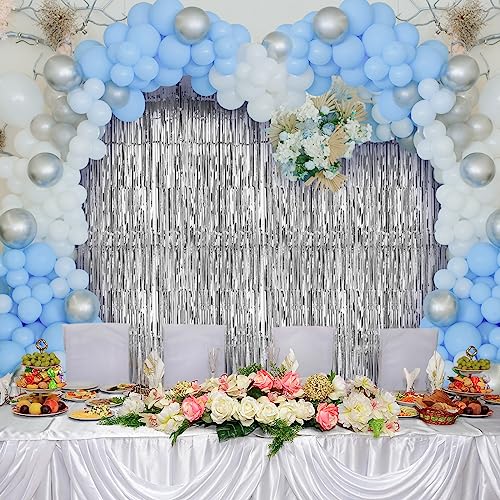 Accevo Silver Party Streamers - 3 Pack Metallic Tinsel Curtains
