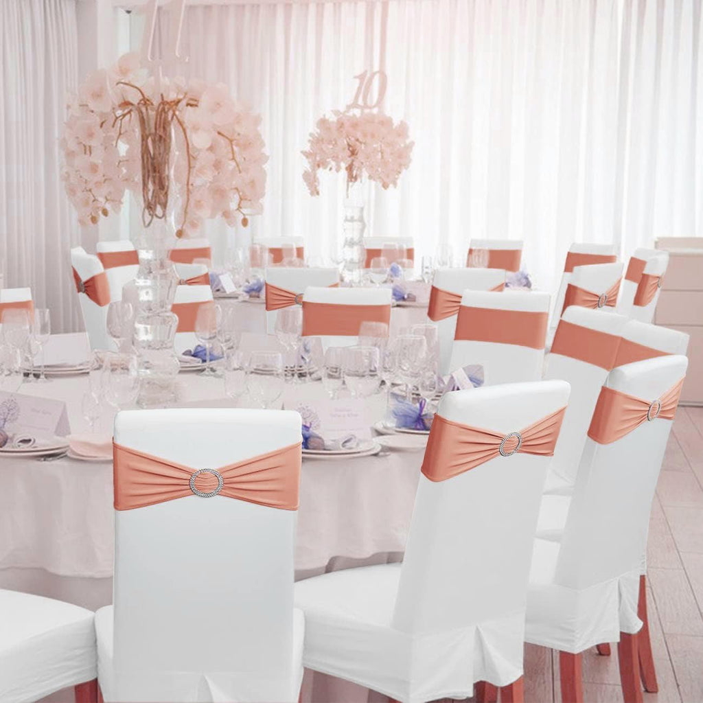 MDS Premium Spandex Chair Sashes - Stretch Chair Cover Bands with Buckle Slider | Pack of 100 - Coral Peach