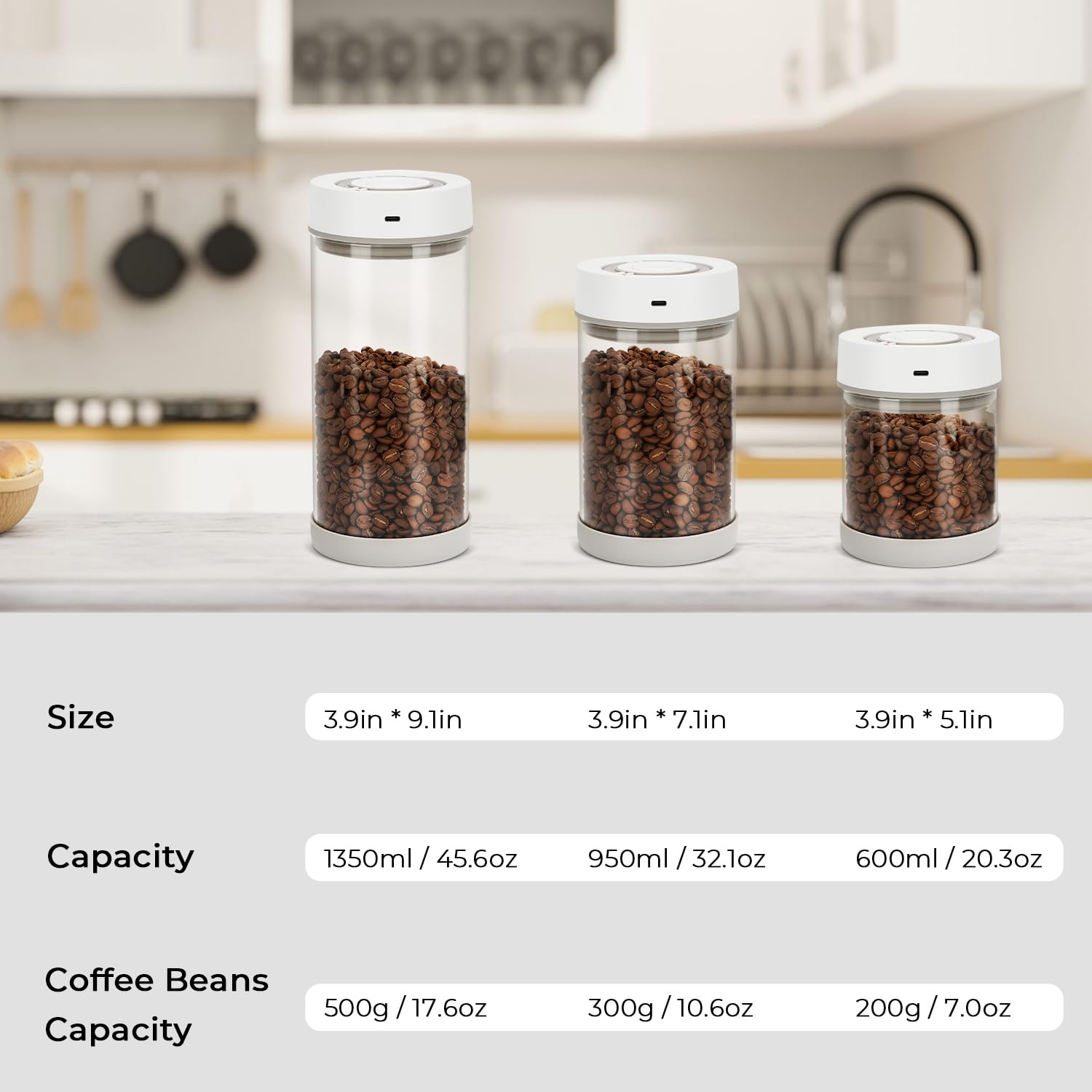 YINDUZ Automatic Vacuum Coffee Canister, 1.35L Airtight Coffee Canister for 18oz Coffee Beans, One-Button Operation & Date Tracker, Coffee & Food Storage Container, Coffee Bar Accessories, Gifts