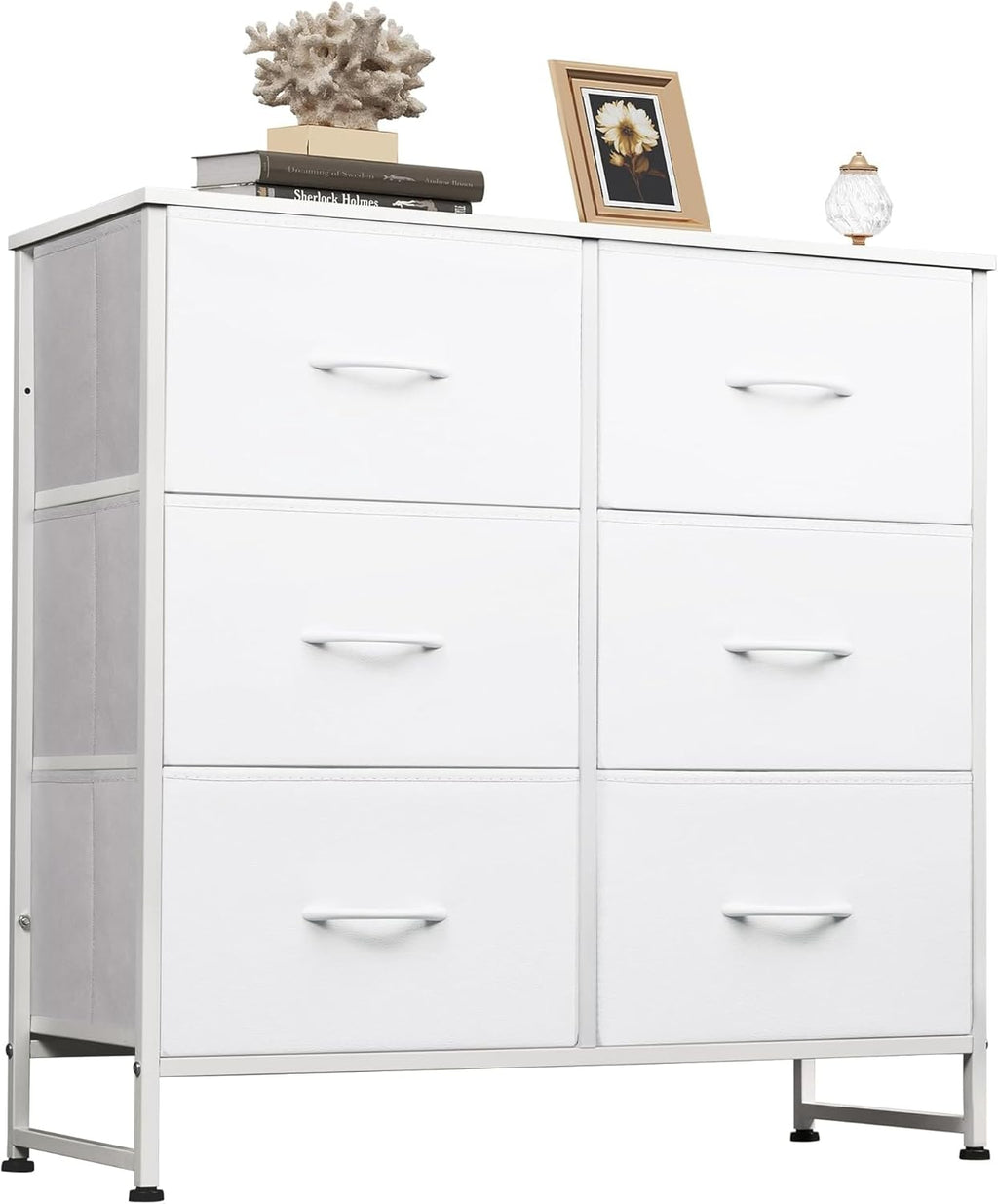 WLIVE White Dresser - 6 Fabric Drawers with Metal Frame & Wooden Top | Versatile Storage for Bedroom, Living Room, Hallway