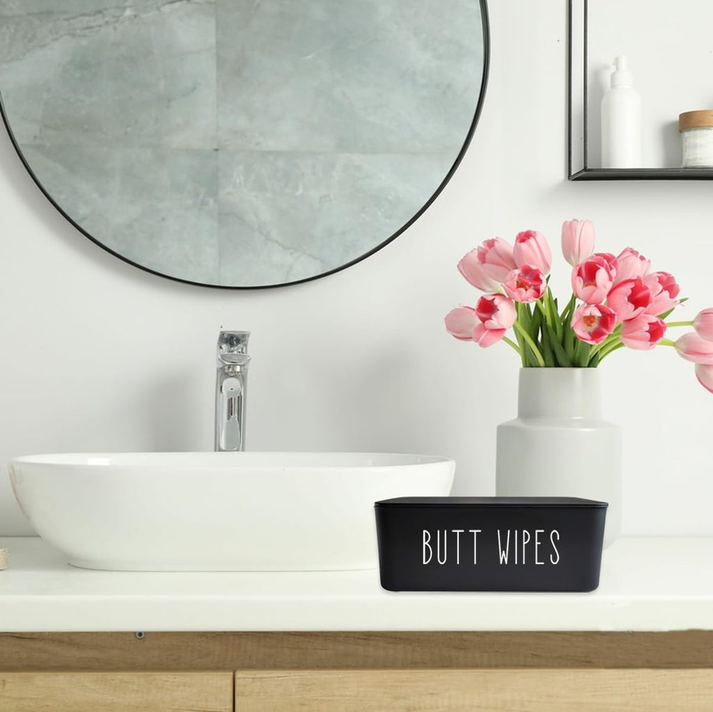 Moorfowl Butt Wipes Dispenser - Flushable Baby Wipes Holder | 7.28" L x 4.80" W x 2.75" H, Black