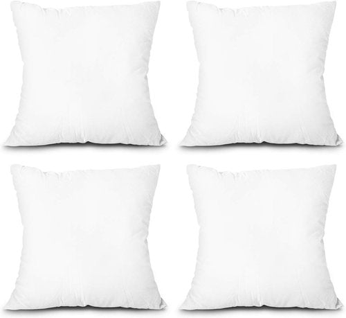 EDOW Throw Pillow Inserts - Set of 4 Lightweight Down Alternative Polyester Cushions | White, 18x18 Inches