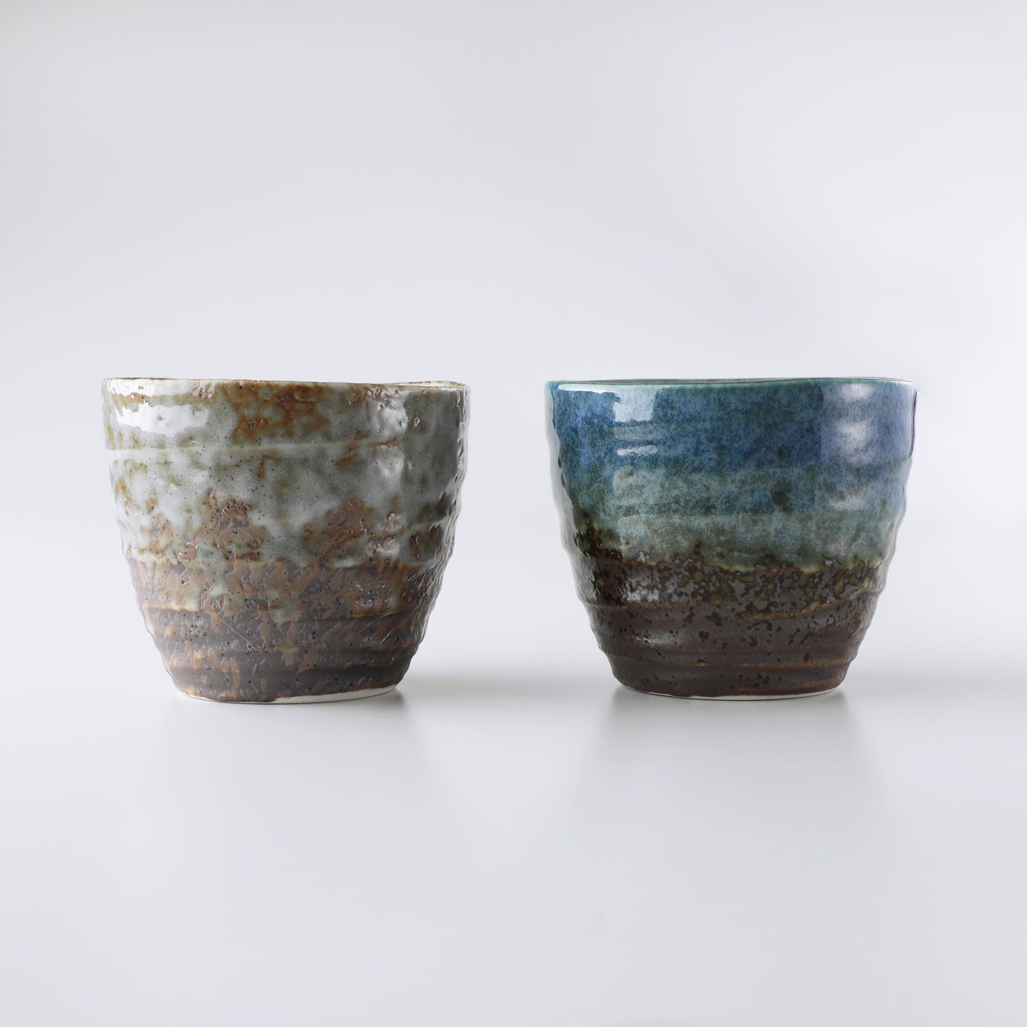 Asayu Japan Handpainted Glazed Ceramic Tea Cups Set of 2 6.7oz (200ml), Made in Japan MIno Ware Pottery Glass for Hot and Cold Drinks - 2PCS Mino Glaze Tea Cup Set